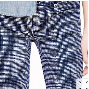 NWOT J Crew Toothpick Basket Weave Blue White Print Skinny Jeans Size 29